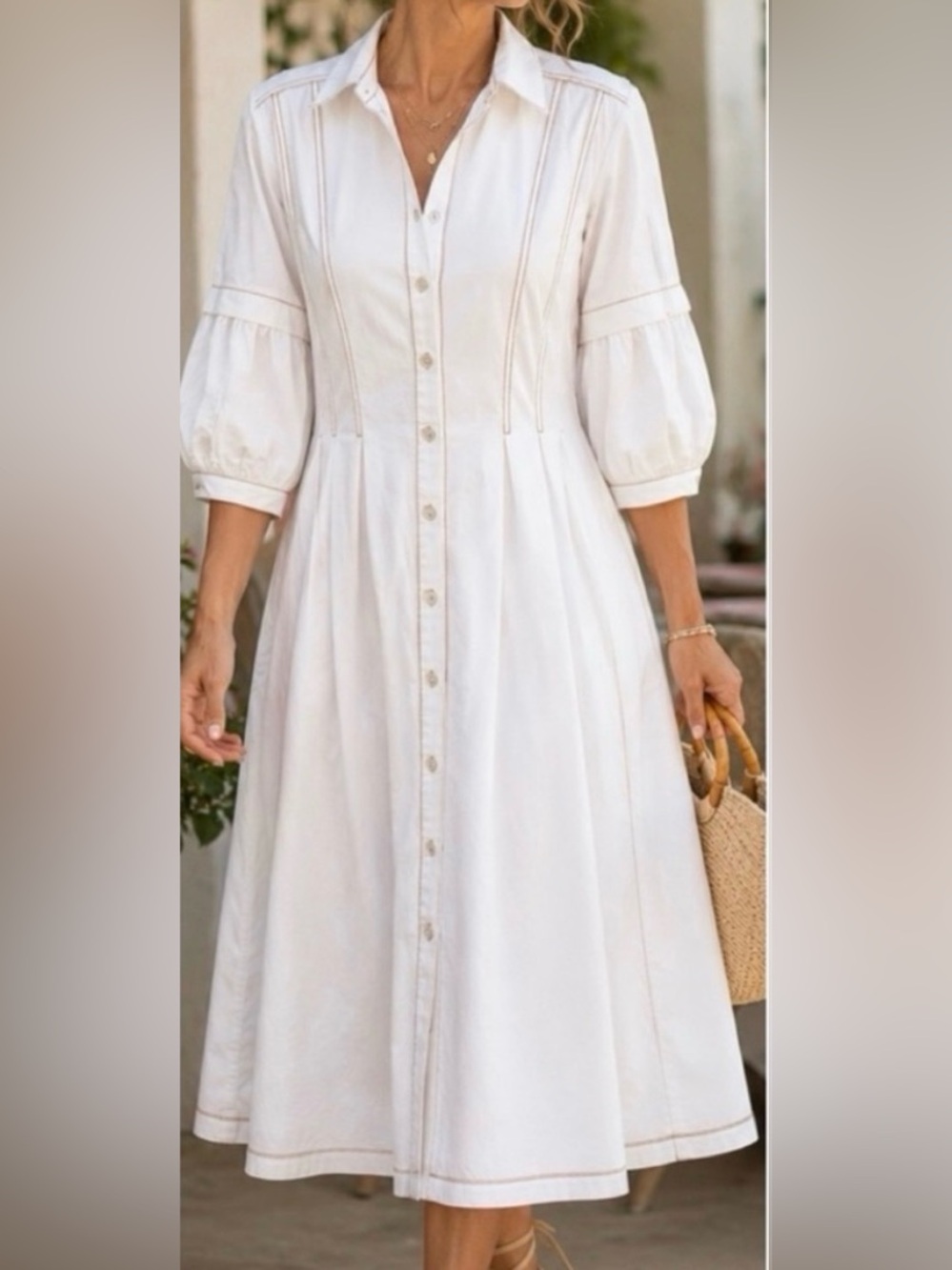 Soft Surroundings White Button-Front Midi Dress
